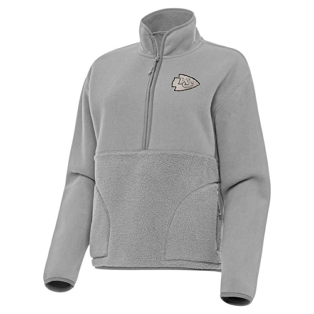 Kansas City Chiefs Antigua Women's Brushed Carbon Figure Half-Zip Pullover Sweatshirt – Gray