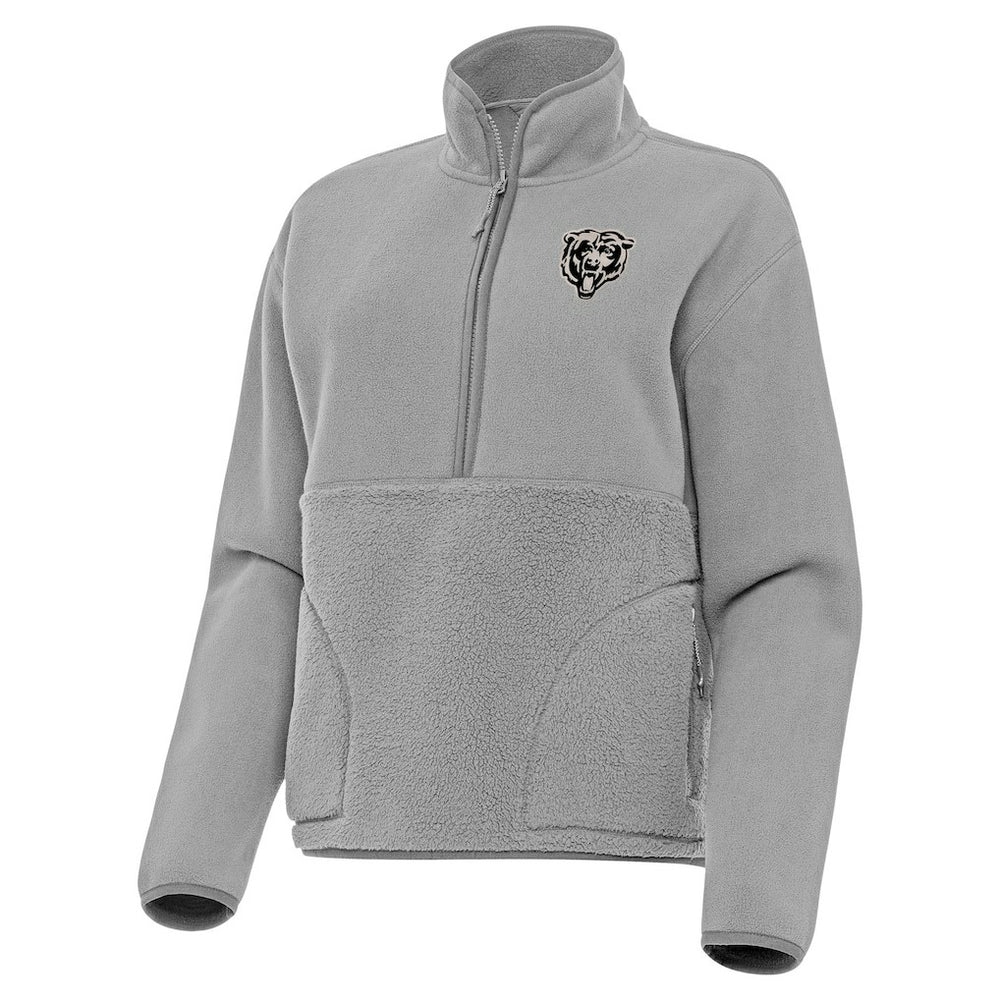 Chicago Bears Antigua Women's Brushed Carbon Figure Half-Zip Pullover Sweatshirt – Gray