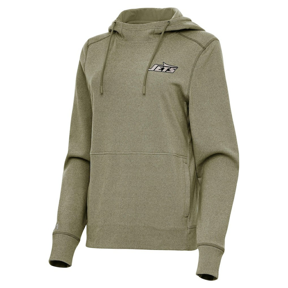 New York Jets Antigua Women's Justice Pullover Hoodie Olive