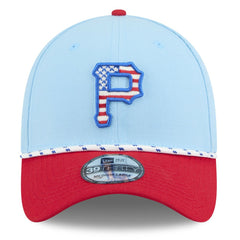 Pittsburgh Pirates New Era 2025 Fourth of July 39THIRTY Flex Hat - Light Blue/Red Hats
