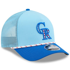 Colorado Rockies New Era 2025 Fourth of July 9FORTY A-Frame M-Crown Adjustable Trucker Hat - Light Blue/Blue Hats