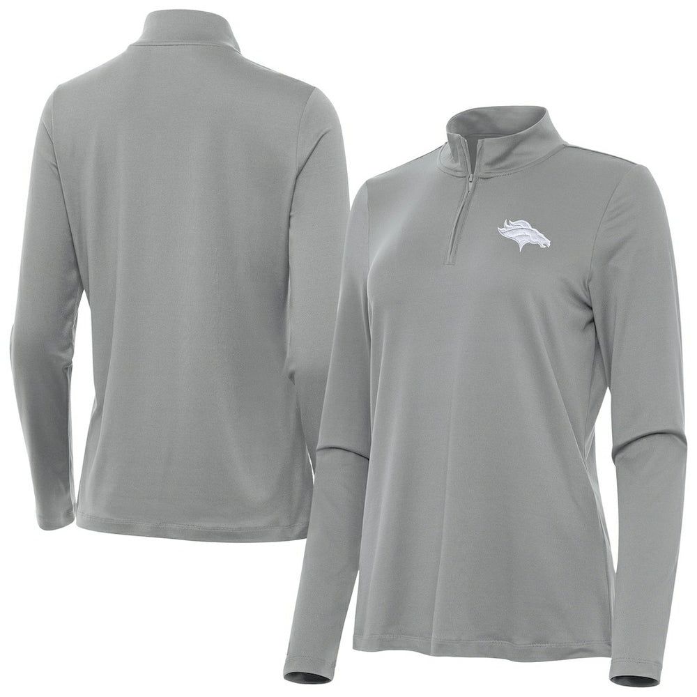 Denver Broncos Antigua Women's Reprocess Quarter-Zip Top Gray