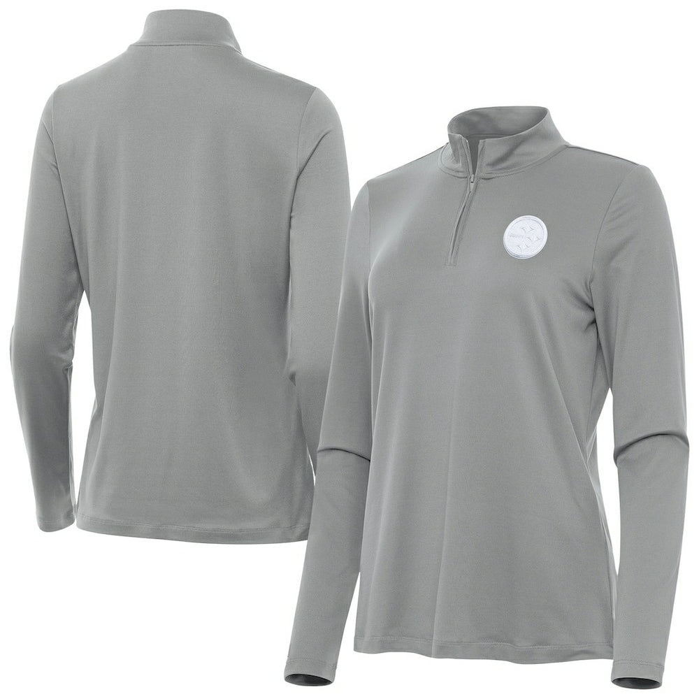 Pittsburgh Steelers Antigua Women's Reprocess Quarter-Zip Top Gray