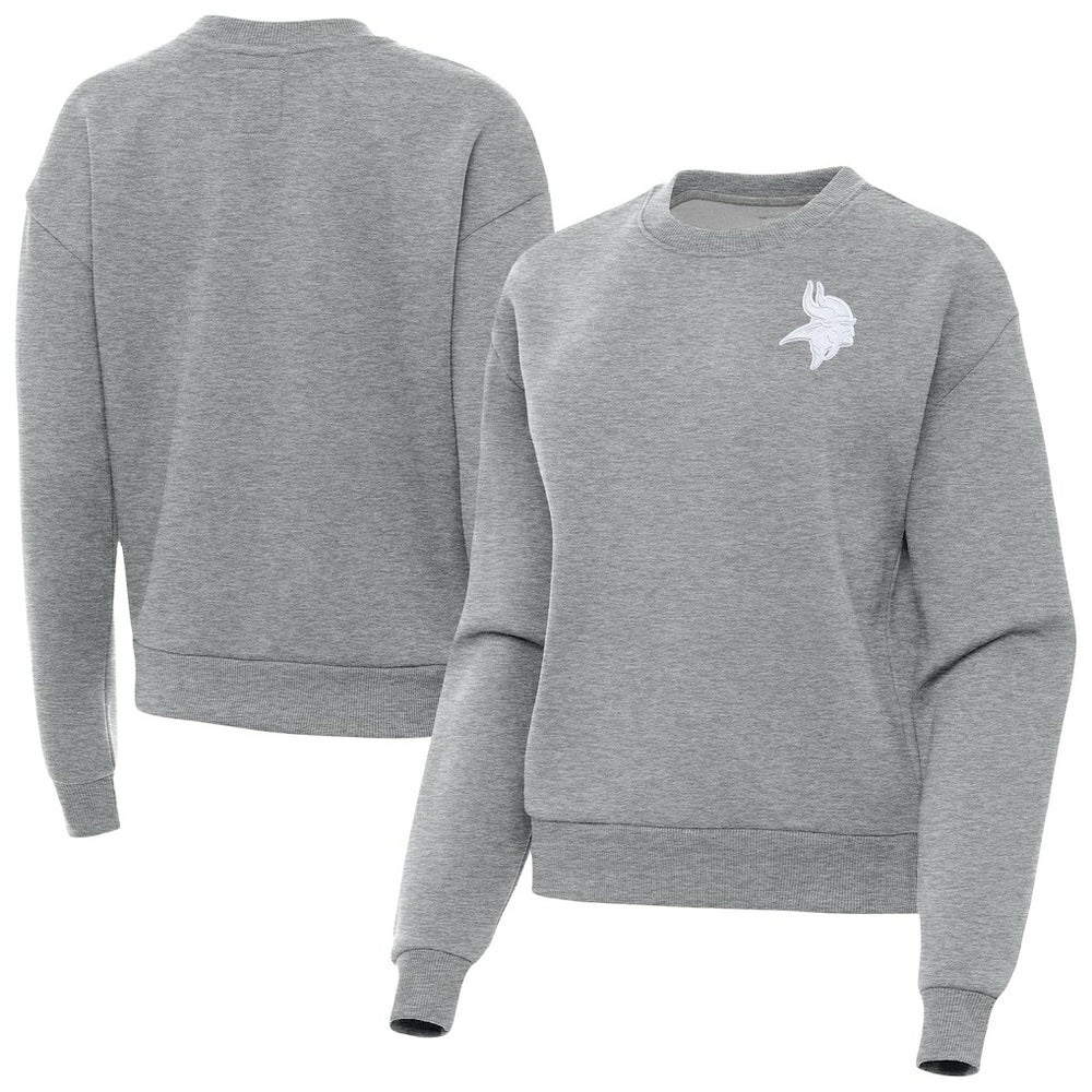 Minnesota Vikings Antigua Women's Victory Crew Pullover Sweatshirt Heather Gray
