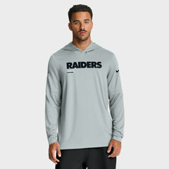 Las Vegas Raiders Sideline Pure Fury Performance Long Sleeve Hoodie T-Shirt Silver