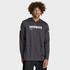 Dallas Cowboys Sideline Pure Fury Performance Long Sleeve Hoodie T-Shirt Anthracite
