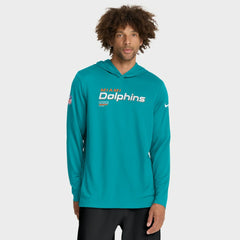 Miami Dolphins Sideline Pure Fury Performance Long Sleeve Hoodie T-Shirt Aqua