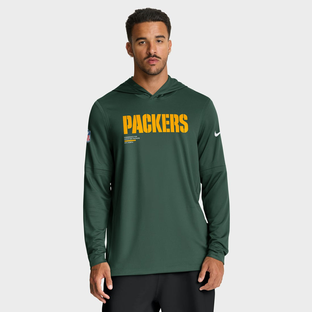 Green Bay Packers Big & Tall Sideline Dri-FIT Long Sleeve Hoodie T-Shirt Green