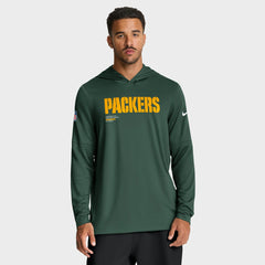 Green Bay Packers Big & Tall Sideline Dri-FIT Long Sleeve Hoodie T-Shirt Green