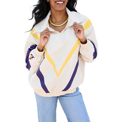 Los Angeles Lakers Terez Women's Retro Chevron Ripstop Quarter-Zip Windbreaker Jacket White