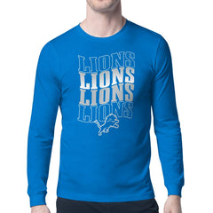 Detroit Lions Starter Four Team Name Retro Logo Long Sleeve T-Shirt Blue