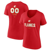 NHL,Custom Calgary Flames Women's Personalized Name & Number Midfielder V-Neck T-Shirt - Red