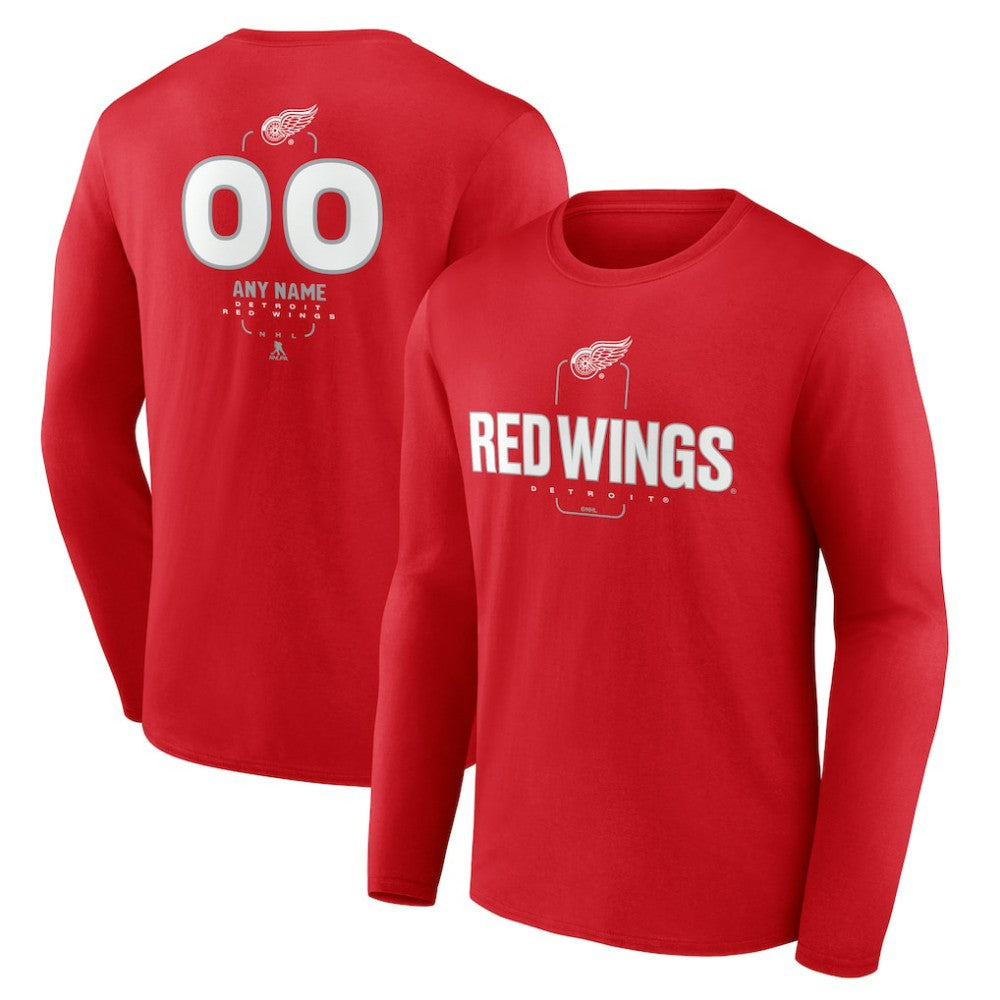 NHL,Custom Detroit Red Wings Personalized Name & Number Midfielder Long Sleeve T-Shirt - Red