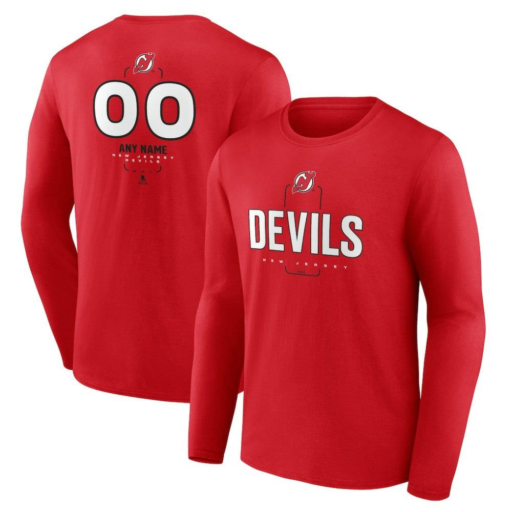 NHL,Custom New Jersey Devils Personalized Name & Number Midfielder Long Sleeve T-Shirt - Red