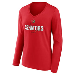 NHL,Custom Ottawa Senators Women's Personalized Name & Number Midfielder Long Sleeve V-Neck T-Shirt - Red