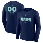 NHL,Custom Seattle Kraken Personalized Name & Number Midfielder Long Sleeve T-Shirt - Deep Sea Blue