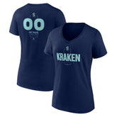 NHL,Custom Seattle Kraken Women's Personalized Name & Number Midfielder V-Neck T-Shirt - Deep Sea Blue