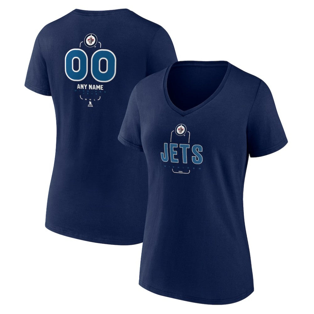 NHL,Custom Winnipeg Jets Women's Personalized Name & Number Midfielder V-Neck T-Shirt - Navy