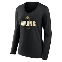 NHL,Custom Boston Bruins Women's Personalized Name & Number Midfielder Long Sleeve V-Neck T-Shirt - Black