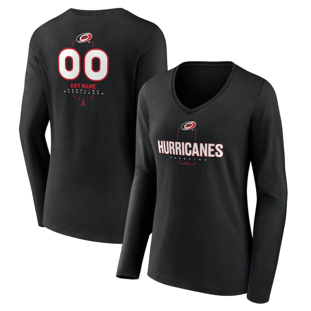 NHL,Custom Carolina Hurricanes Women's Personalized Name & Number Midfielder Long Sleeve V-Neck T-Shirt - Black