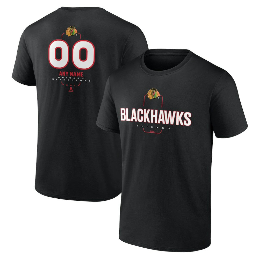 NHL,Custom Chicago Blackhawks Personalized Name & Number Midfielder T-Shirt - Black