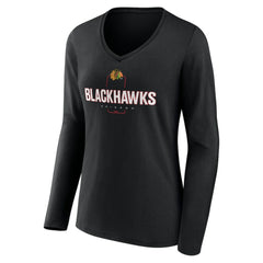 NHL,Custom Chicago Blackhawks Women's Personalized Name & Number Midfielder Long Sleeve V-Neck T-Shirt - Black