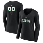 NHL,Custom Dallas Stars Women's Personalized Name & Number Midfielder Long Sleeve V-Neck T-Shirt - Black