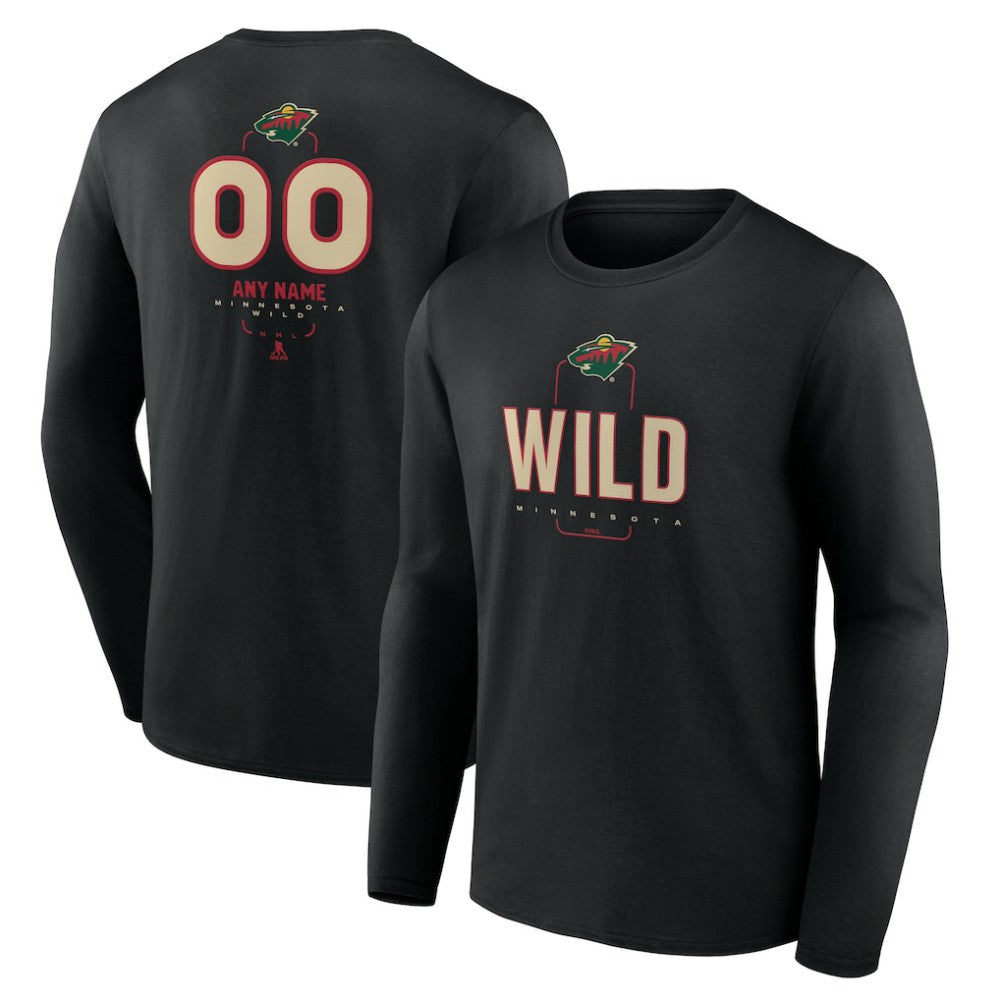 NHL,Custom Minnesota Wild Personalized Name & Number Midfielder Long Sleeve T-Shirt - Black