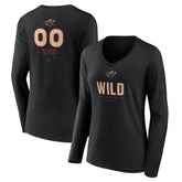NHL,Custom Minnesota Wild Women's Personalized Name & Number Midfielder Long Sleeve V-Neck T-Shirt - Black