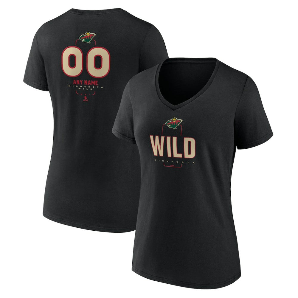 NHL,Custom Minnesota Wild Women's Personalized Name & Number Midfielder V-Neck T-Shirt - Black