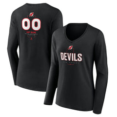 NHL,Custom New Jersey Devils Women's Personalized Name & Number Midfielder Long Sleeve V-Neck T-Shirt - Black