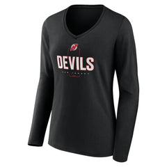 NHL,Custom New Jersey Devils Women's Personalized Name & Number Midfielder Long Sleeve V-Neck T-Shirt - Black