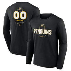 NHL,Custom Pittsburgh Penguins Personalized Name & Number Midfielder Long Sleeve T-Shirt - Black