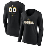 NHL,Custom Pittsburgh Penguins Women's Personalized Name & Number Midfielder Long Sleeve V-Neck T-Shirt - Black