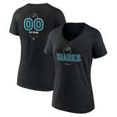 NHL,Custom San Jose Sharks Women's Personalized Name & Number Midfielder V-Neck T-Shirt - Black