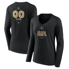 NHL,Custom Vegas Golden Knights Women's Personalized Name & Number Midfielder Long Sleeve V-Neck T-Shirt - Black