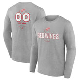 NHL,Custom Detroit Red Wings Personalized Name & Number Midfielder Long Sleeve T-Shirt - Gray