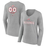 NHL,Custom Detroit Red Wings Women's Personalized Name & Number Midfielder Long Sleeve V-Neck T-Shirt - Gray