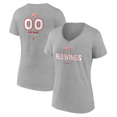 NHL,Custom Detroit Red Wings Women's Personalized Name & Number Midfielder V-Neck T-Shirt - Gray