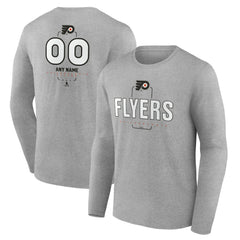 NHL,Custom Philadelphia Flyers Personalized Name & Number Midfielder Long Sleeve T-Shirt - Gray