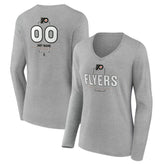NHL,Custom Philadelphia Flyers Women's Personalized Name & Number Midfielder Long Sleeve V-Neck T-Shirt - Gray