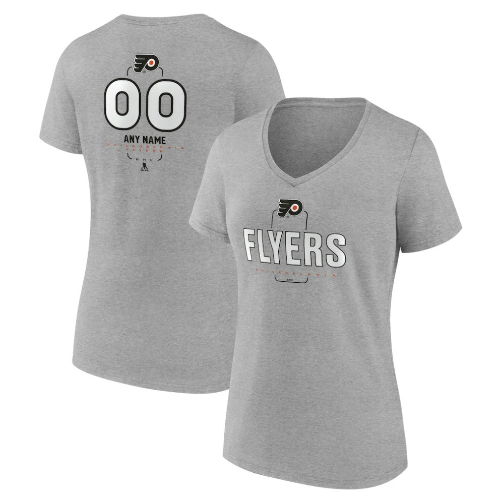 NHL,Custom Philadelphia Flyers Women's Personalized Name & Number Midfielder V-Neck T-Shirt - Gray