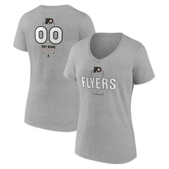 NHL,Custom Philadelphia Flyers Women's Personalized Name & Number Midfielder V-Neck T-Shirt - Gray