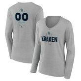 NHL,Custom Seattle Kraken Women's Personalized Name & Number Midfielder Long Sleeve V-Neck T-Shirt - Gray