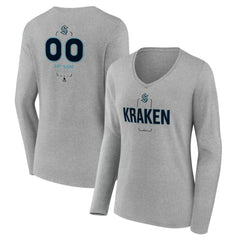 NHL,Custom Seattle Kraken Women's Personalized Name & Number Midfielder Long Sleeve V-Neck T-Shirt - Gray