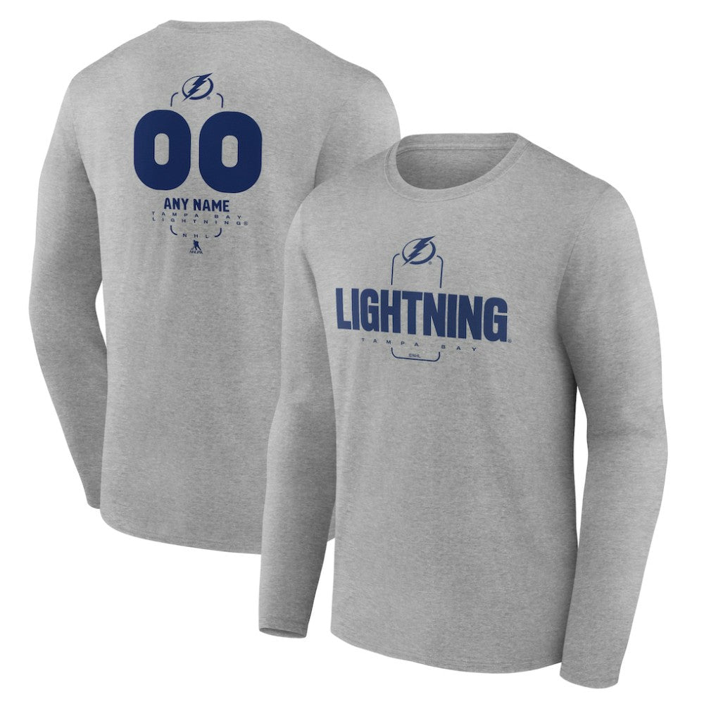 NHL,Custom Tampa Bay Lightning Personalized Name & Number Midfielder Long Sleeve T-Shirt - Gray