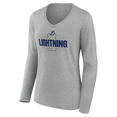 NHL,Custom Tampa Bay Lightning Women's Personalized Name & Number Midfielder Long Sleeve V-Neck T-Shirt - Gray
