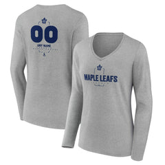 NHL,Custom Toronto Maple Leafs Women's Personalized Name & Number Midfielder Long Sleeve V-Neck T-Shirt - Gray