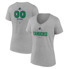 NHL,Custom Vancouver Canucks Women's Personalized Name & Number Midfielder V-Neck T-Shirt - Gray