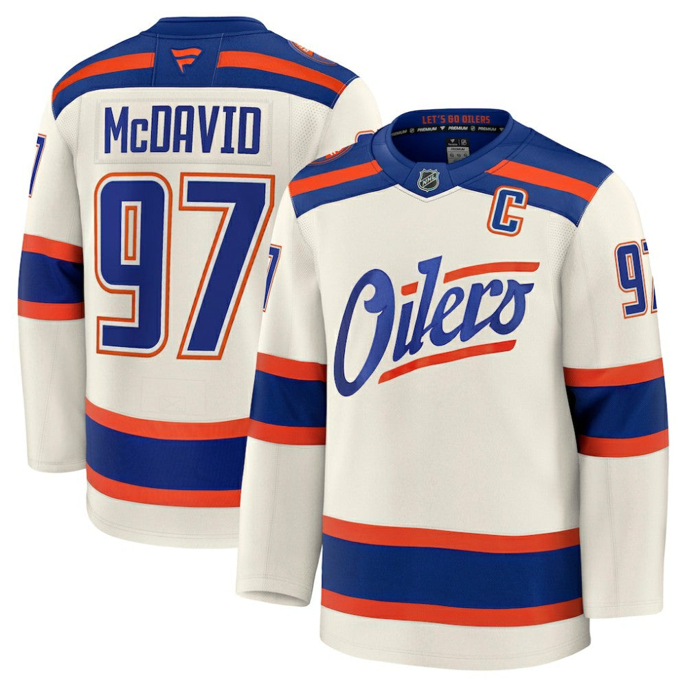 NHL Connor McDavid Edmonton Oilers Fanatics Alternate Premium Jersey - Light Beige